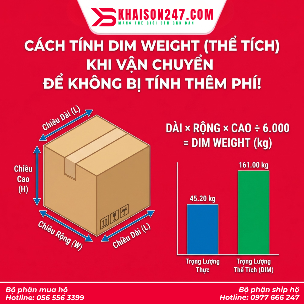 công thức tính DIM weight vận chuyển hàng Mỹ Nhật về Việt Nam